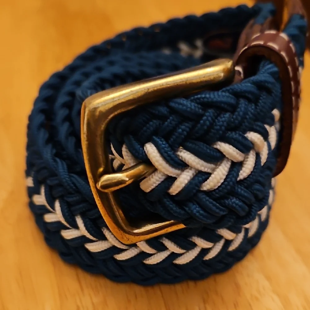 Vineyard Vines Teal and White Braided Belt with Brown Leather Accents